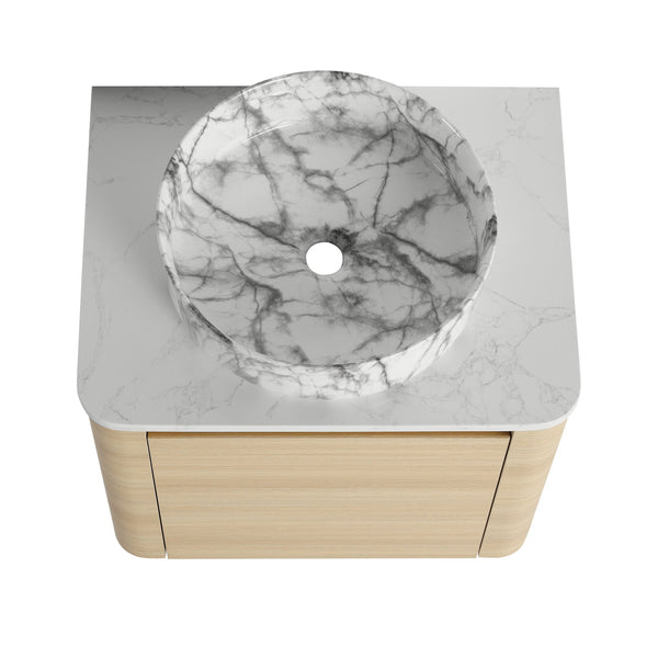 English Elm 24'' Wall-Mounted Bathroom Vanity With Ceramic Vessel Sink & Soft-Close Door For Small Spaces W999S00460