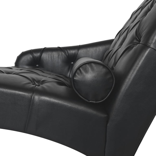 English Elm Chaise tufted PU lounge arm chair with pillow and solid wood legs for living room comfort and style Black W680P198638