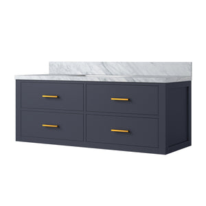 English Elm Blue Single Bath Vanity With Carrara Marble Top - Elegant 48" W, Soft-Close Drawers & Storage Solution B2731P258004