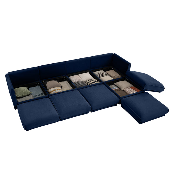 English Elm Modular 4-Seat Sectional Sofa With Ergonomic Backrests, Storage & Versatile Blue Design For Comfort W714S01053