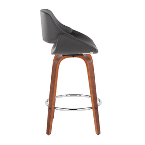 English Elm Fabrico Mid-Century Modern Counter Stool Set Of 2 In Walnut With Chrome Footrest & Grey Faux Leather B202S00255