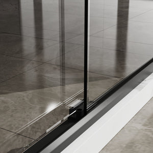English Elm Goodyo Double Sliding Glass Shower Door - 48" W X 72" H, Matte Black Aluminum Frame, Easy Access D163107684