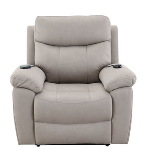 English Elm Chriki Light Gray Polished Microfiber Recliner with Lift, Heated Massage, Power Motion & Contemporary Comfort B2726P242438