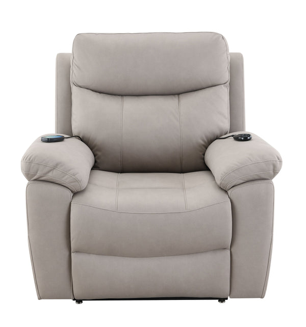 English Elm Chriki Light Gray Polished Microfiber Recliner with Lift, Heated Massage, Power Motion & Contemporary Comfort B2726P242438