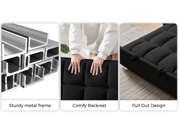 English Elm 55.1-inch Convertible Velvet Futon Sofa Bed with Storage and Adjustable Iron Frame W2564P445796