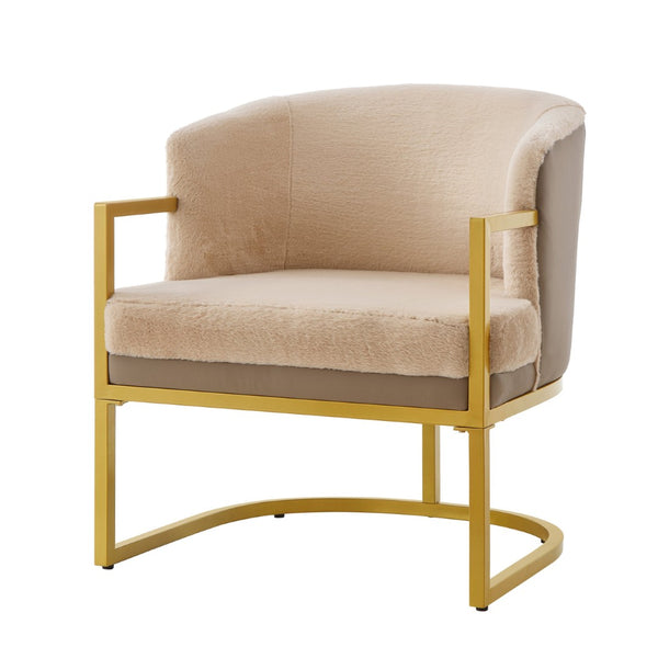 English Elm Modern Faux Fur Accent Chair Plush Upholstered Seat with Gold Iron Legs for Any Room Brown N763P360688D