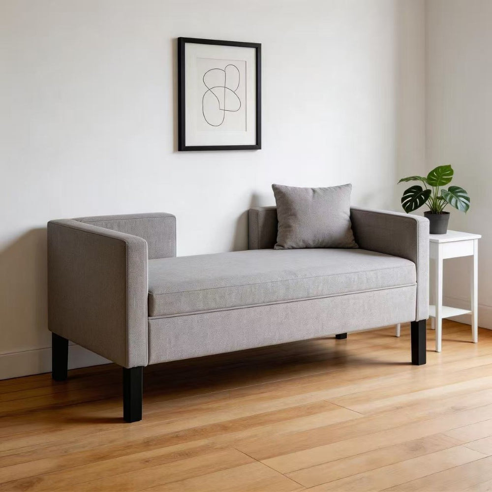 English Elm 50"ottoman Upholstered Bench with Bolster Pillows Fluted Wood Legs Bedroom Entryway W5325P426810