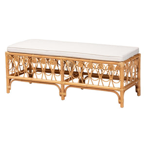 English Elm Modern Rattan Woven Bench with Geometric Artisan Detail for Bohemian Living Spaces B2750P467697