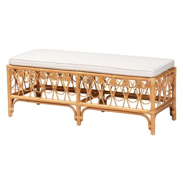English Elm Modern Rattan Woven Bench with Geometric Artisan Detail for Bohemian Living Spaces B2750P467697
