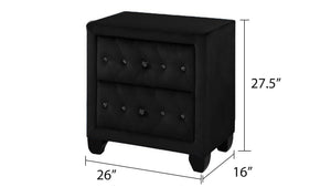 English Elm Sophia Velvet Fabric Upholstered Crystal Tufted 2-Drawer Nightstand in Black — Luxe Storage Accent G150108575