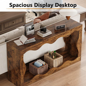 English Elm Farmhouse 63" Rustic Brown Entryway Console Table Narrow Sofa Table with Wide Top & Sturdy MDF Finish T3210P394056