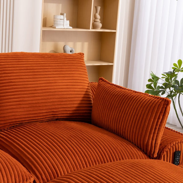 English Elm L Shaped Corduroy Modular Sectional with Cloud Cushions Footstool and Lumbar Pillows Orange W395S00137