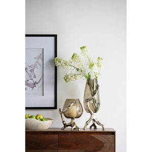 English Elm 9x7x18" Sculptural Gold Glass Vase with Splayed Aluminum Legs for Glam Interiors W2078P490402