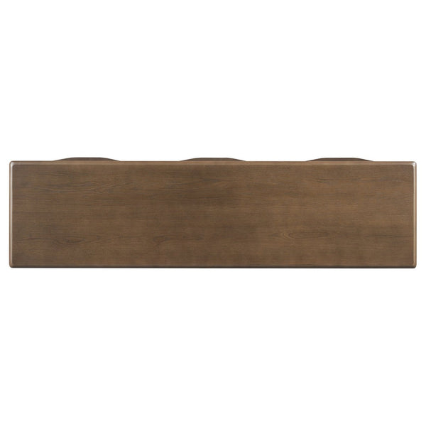 English Elm U_style Oak Veneer Console Table with Three Wave Drawers for Entryway or Foyer Brown N711P401926D