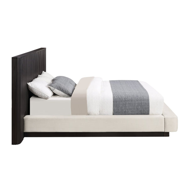 English Elm Clayten Eastern King Bed Linen Upholstered Headboard Espresso Wood Base Tailored B2756S00001