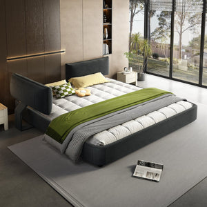 English Elm King Size Chenille Upholstered Cloud Bed Frame With Movable Padded Headboard, Dark Grey Elegance W1885S00240