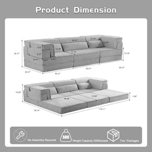 English Elm Compression Mahjong Sofa Bed – Versatile Modular Floor Sofa With No Assembly, Soft Fleece & Pillows W3723S00020