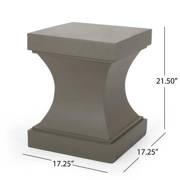 English Elm Christopher Knight Home® - ATHENA modern pedestal side table in lightweight concrete, minimalist outdoor/indoor accent, 17.25"w x 21.5"h Light Gray 67584.00LGRY