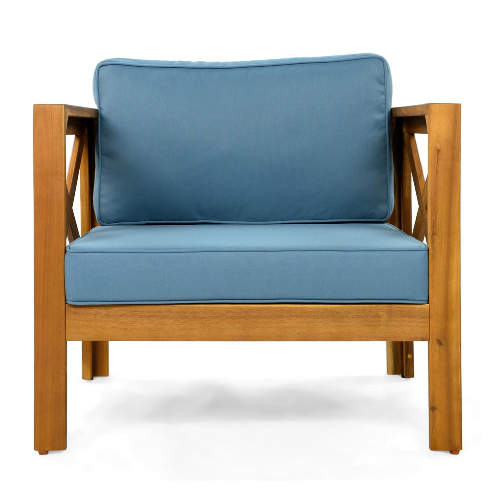 English Elm Christopher Knight Home® - Patio Conversation Set - Stylish Acacia Wood Chairs With Cushions & Foldable Side Table For Outdoors N770P264304T_N770P261552T