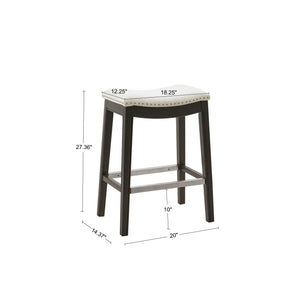 JLA Home Madison Park - Counter Stool with Cream Upholstery, Dark Grey Solid Wood Frame, Pewter Nailhead Trim & Metal Kickplate (27.36") MP104-1123
