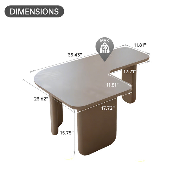 English Elm 35.43" L-Shape Modern Coffee Table with Sturdy Curved Legs, Nesting Space-Saving Design, MDF Finish khaki W2664P346451