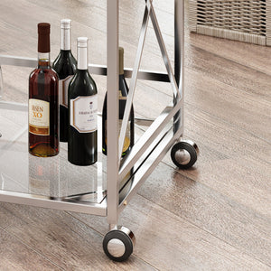 English Elm Christopher Knight Home® - BAR CART Silver Glass & Metal Two-Tier Beverage Cart with Tempered Shelves, Art Deco Frame, Mobile Entertaining Utility 61083.00SIL