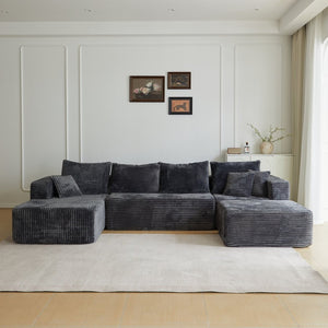 English Elm 133.86" Cloud Modular U-shaped Sectional Ribbed Corded Fabric Deep Seat Living Room Sofa Gray W668S00011