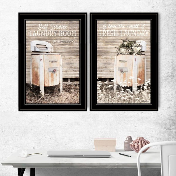 English Elm Trendy Decor 4u Billy Jacobs Farmhouse Laundry Room Two Piece Framed Canvas Wall Art B06787197