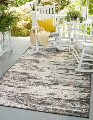 Unique Loom Outdoor Modern Cartago Machine Made Abstract Rug Charcoal, Ivory 9' 0" x 12' 0"