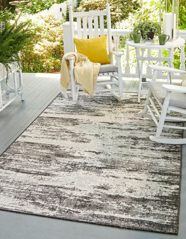 Unique Loom Outdoor Modern Cartago Machine Made Abstract Rug Charcoal, Ivory 9' 0" x 12' 0"