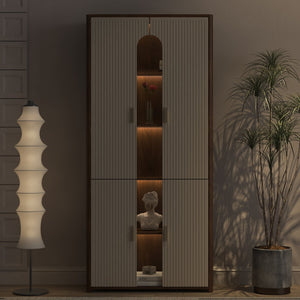 English Elm Display Cabinet with Led Lighting Glass Front Bookcase for Living Room or Office W1321S00054