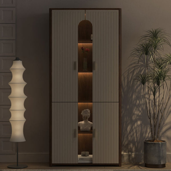 English Elm Display Cabinet with Led Lighting Glass Front Bookcase for Living Room or Office W1321S00054