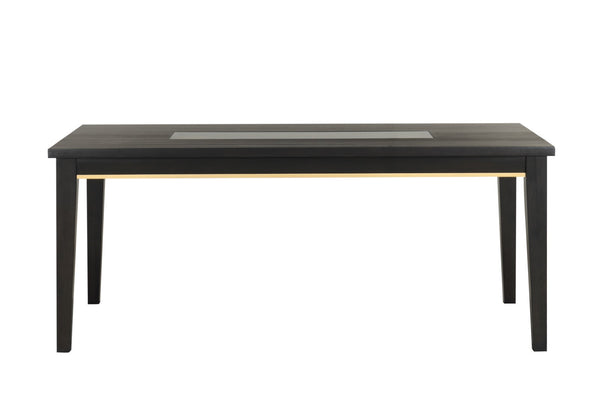 English Elm 7pc Modern Farmhouse Dining Set with Gold Chevron Trim 72" Table & Upholstered Chairs, Elegant Centerpiece Espresso 76 L x 45 W x 7 H B2741S00074