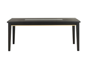 English Elm Contemporary 72"W Farmhouse Dining Table with Gold Chevron Trim, Sturdy 4-Leg Base, Modern Rustic Centerpiece B2741P311018