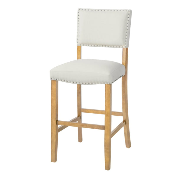 English Elm Barstools Set of 2 Nailhead Trim Beige Fabric Rubberwood Frame for Kitchen Island N780P366607N