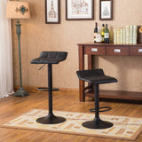 English Elm Belham Black Round Top With Black Leg and Base Metal Bar Table and 2 Swivel Black Bonded Leather Adjustable Bar Stool Bar Sets