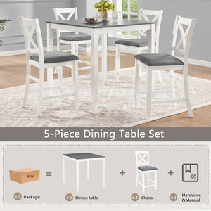 English Elm Elegant Square Acacia Wood Dining Set with Four Linen Upholstered Chairs Modern Style W1998S00104