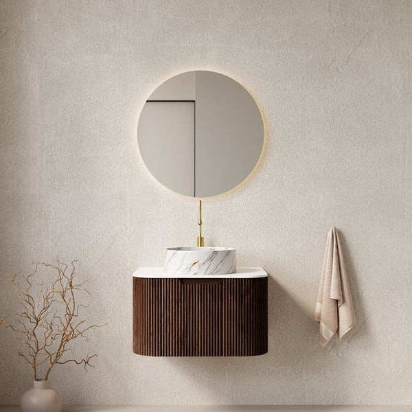 English Elm Dina 24" Wall-Mounted Bathroom Vanity With Unique Stone-Pattern Sink & Stylish Dark Walnut Storage W2615S00494