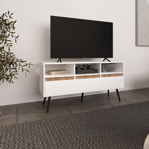 English Elm TV Engineered Wood Media Console with 3 Drawers & 3 Open Shelves, Durable Eco-Friendly Storage Solution White+Natural 52.76 L x 47.3 W x 6.3 H B097P262374