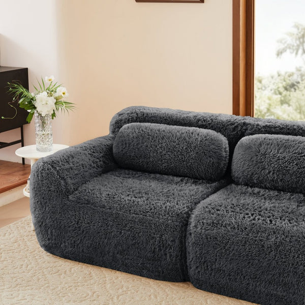 English Elm 114''soft Plush Modular Sectional Sofa with Cloud Cushions for Living Room Theater Dark Grey W714S01549