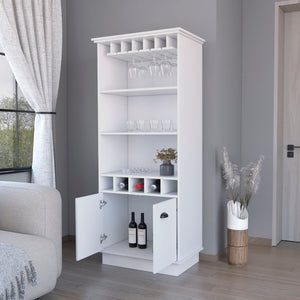 English Elm Fm Furniture Sophia White Bar Cabinet with Stemware Rack and Five Bottle Slots B128S00067