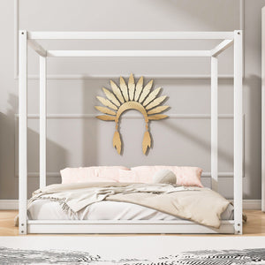 English Elm King Canopy Platform Bed with Support Legs, Sturdy Pine & MDF Slat Base for Cool, Fresh Mattress White WF309290AAK