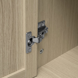 English Elm Rattan 4 Door Cabinet with Metal Semi-Circle Handles, Pine Feet, Adjustable Shelves, Non-Slip Pads W688P223028
