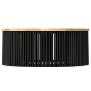 English Elm Demy Solid Mango Wood Round Coffee Table with Slatted Iron Base for Modern Living B136P429100