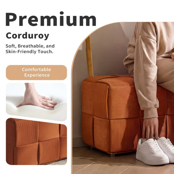 English Elm Ottoman Square Corduroy Upholstered Footrest with Ribbed Texture for Living Room Seating Brown W3851P453274