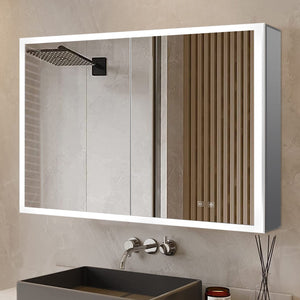 English Elm Mesa Double Door Led Medicine Cabinet with Defogger Aluminum Frame Bath Storage B2731P478363