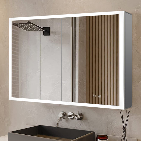 English Elm Mesa Double Door Led Medicine Cabinet with Defogger Aluminum Frame Bath Storage B2731P478363