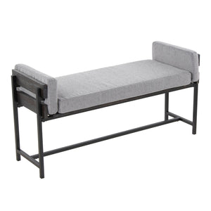 English Elm Kari Farmhouse Bench With Grey Wood, Light Grey Fabric & Black Metal Frame – Stylish Seating Solution B202S01134
