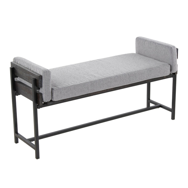 English Elm Kari Farmhouse Bench With Grey Wood, Light Grey Fabric & Black Metal Frame – Stylish Seating Solution B202S01134