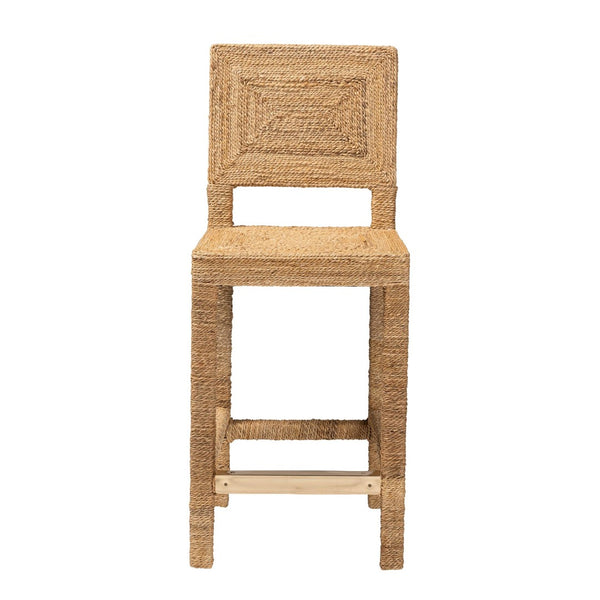 English Elm Modern Handcrafted Seagrass Woven Mahogany Counter Stool for Kitchen Island B2750P467723